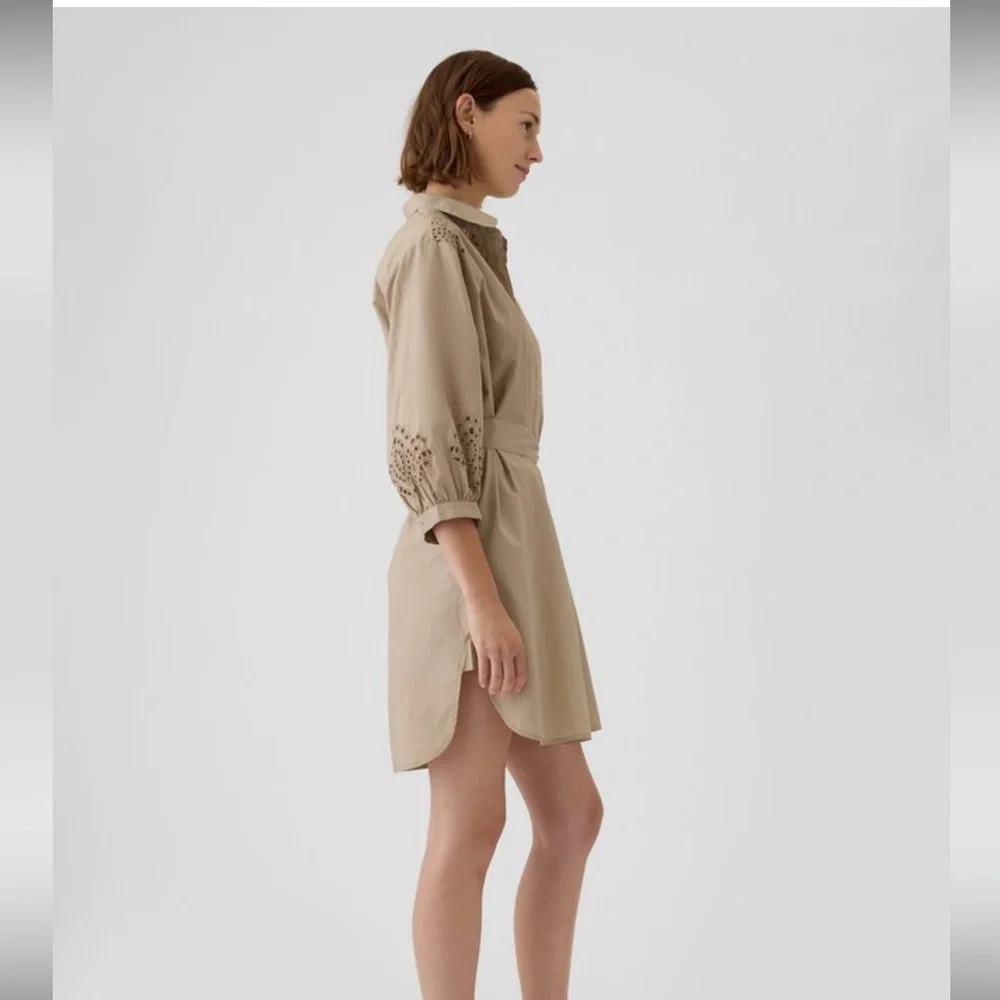 GAP Khaki Tan Eyelet Shirt Dress size xs - Picture 3 of 6